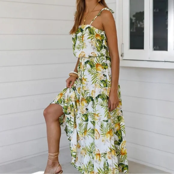 drop waiste dresses Lemon Drop Mesh Baby Tee Maxi Dress – Freedom Rave Wear main image 1